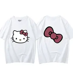 Hello Kitty T-shirt 100%Cotton Printed Cartoon  Girl Summer Student Loose Casual Short-sleeved  Woman Fashion