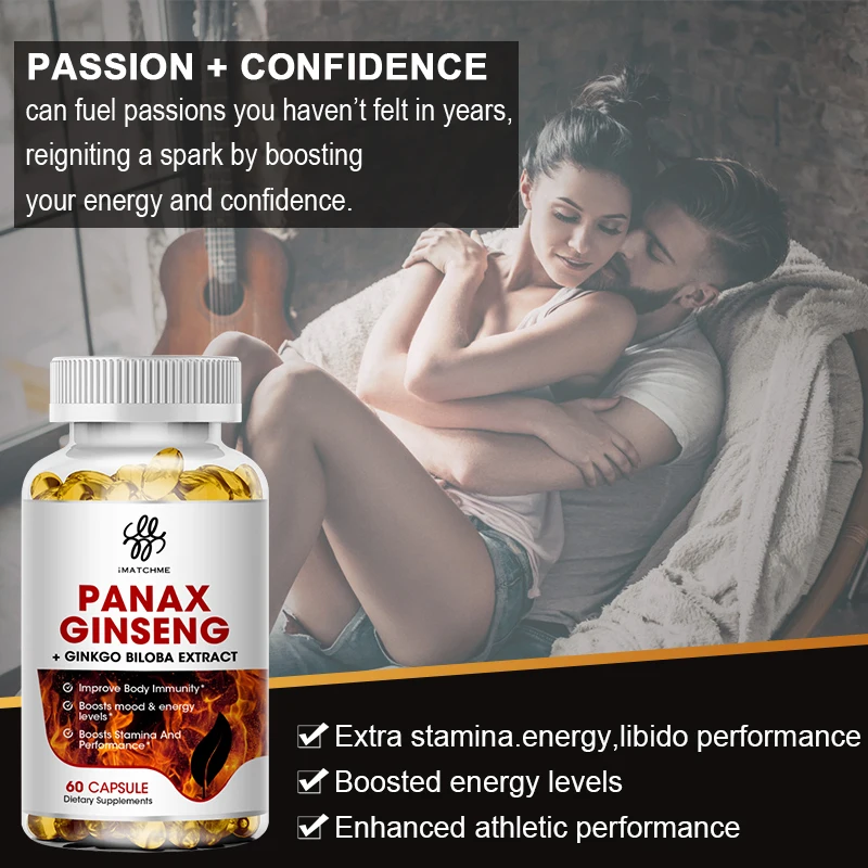 iMATCHME Red Panax Ginseng + Ginkgo Biloba + Ashwagandha for Energy, Strength, Focus, Memory and Mental Performan - 120PCS