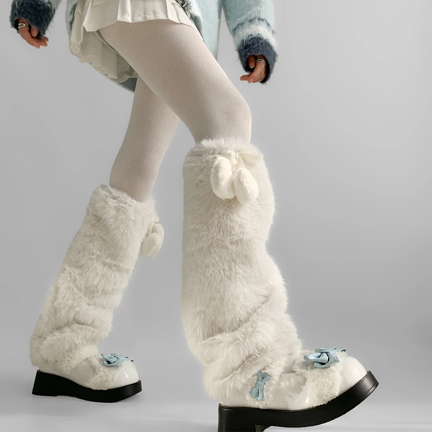 Y2k heart Winter Thickened Faux Fur Leg Warmers Warm Calf Socks Rabbit Fur Leggings Plush Socks Cold Protective Boots Cover