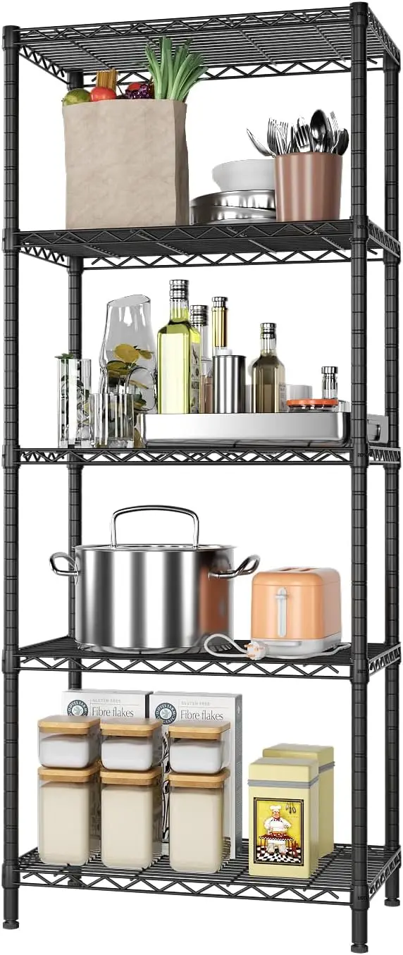 

5 Tier Storage Rack Wire Shelving Unit Storage Shelves Metal for Kitchen Laundry Pantry Closet 1400 Lbs Capacity, Black