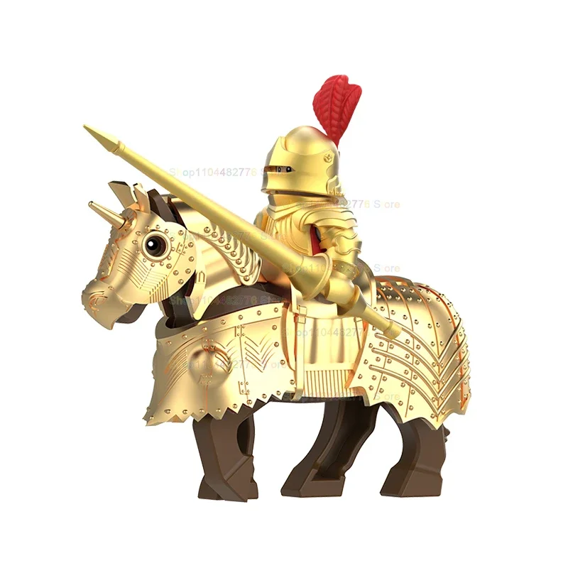 Armure lourde argent cheval de guerre, accessoires bloc de construction, figurines d'armure d'action, armure d'épée, jouets DIY pour enfants, cadeaux