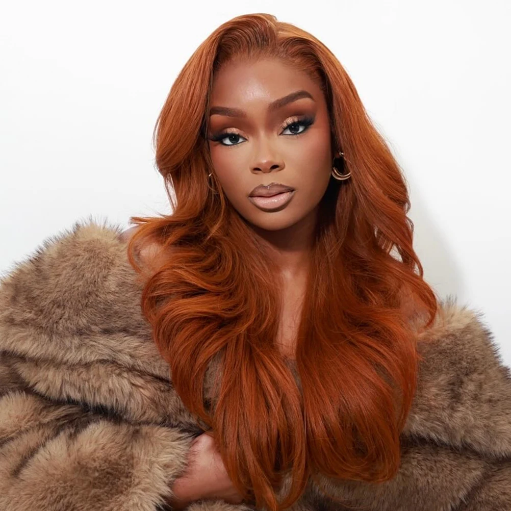 

Парик с прозрачной HD-сеткой 13x4, цвет имбирно-оранжевый, с эффектом естественных волн, из натуральных бразильских волос для женщин.