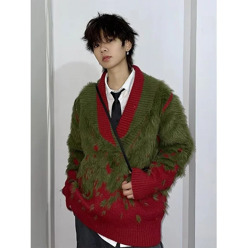 

Свободный вязаный свитер из искусственного меха с v-образным вырезом, мужской ленивый свитер, Новый год, Аосфера, Sensation, осень-зима, цвет adient M Faion