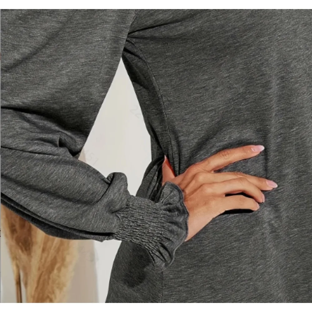 حجم كبير 1XL-5XL المرأة موضة الخامس الرقبة تي شيرت السيدات عادية فضفاض نفخة كم طويل بلايز تونك تي شيرت
