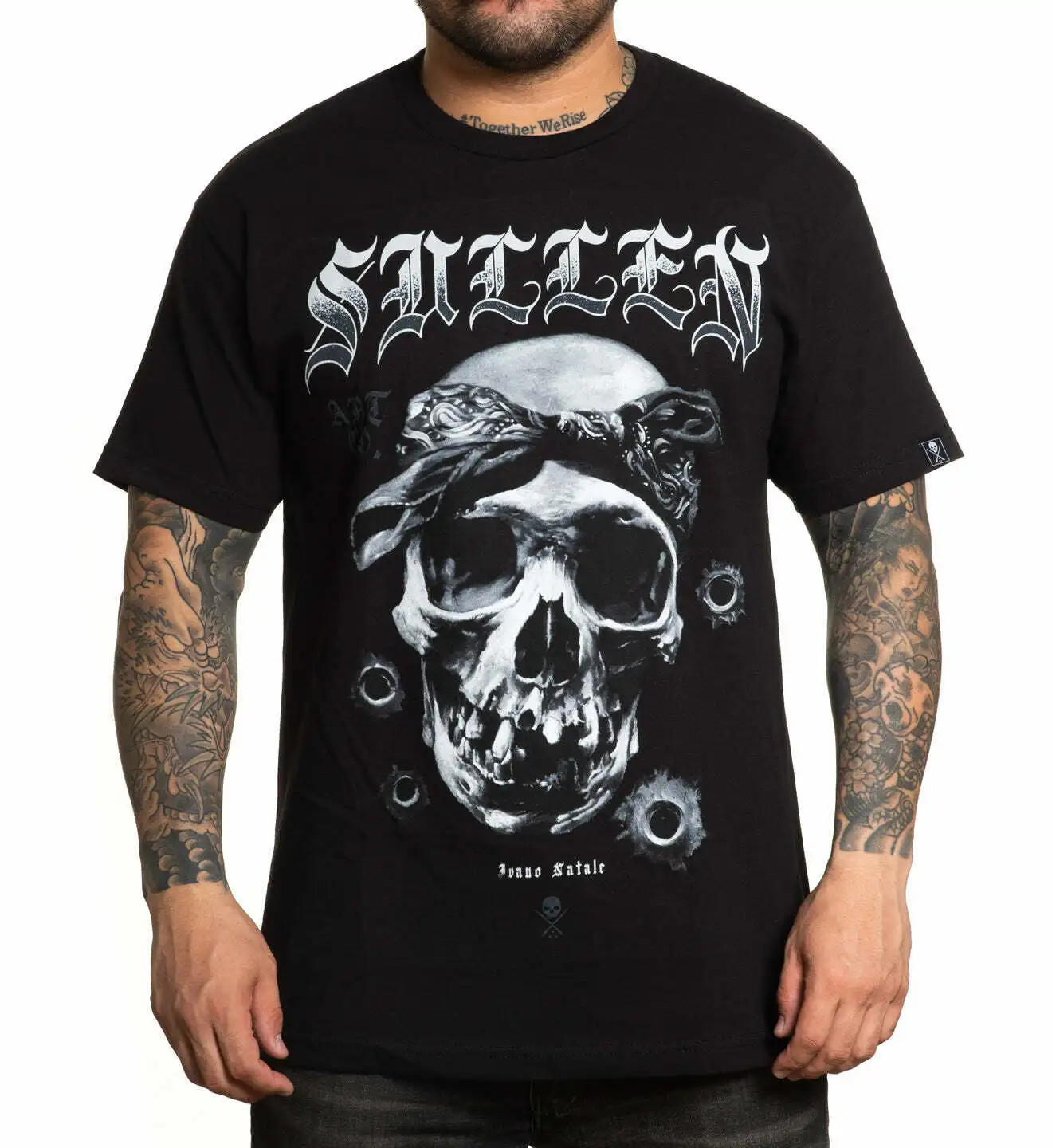 Sullen Ivano Natale Grey Bandana Skull Bullet Holes Tattoo Art Ink Shirt SCM4160