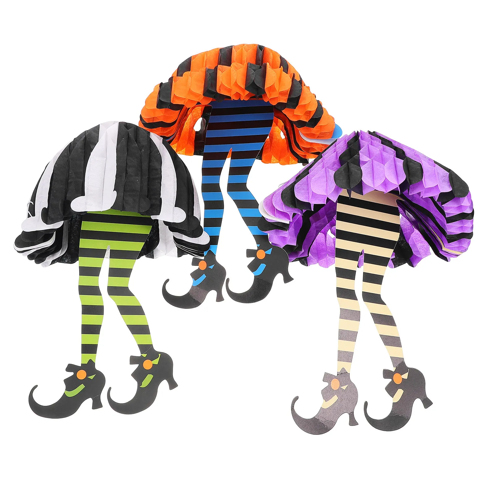 3 pcs Halloween Witch Leg Decorative Hanging Lanterns Paper Pumpkin Honeycomb Shaped Yard Porch Party Decoration