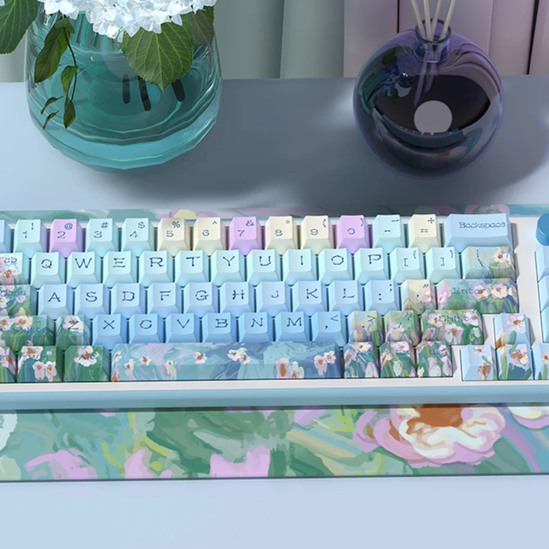 Keyboard Keycaps Cute Girls Daisy Flower Key Caps MDA Key Caps for Mechanical Keyboard Accessories Decor for Office Home Work