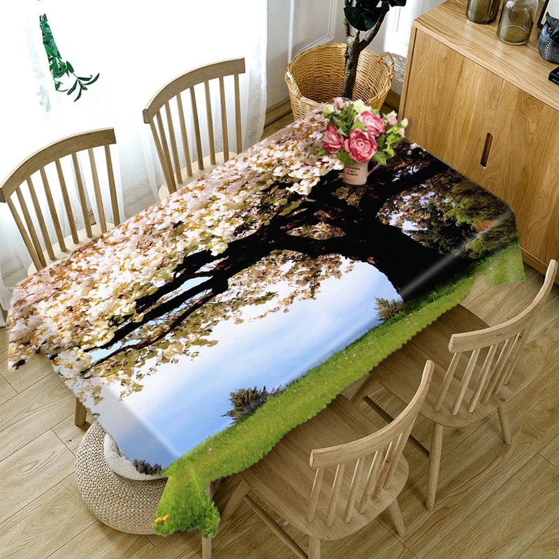 Rural Style 3D Tablecloth Flowers Tree Pattern Table Cover Rectangular Table Cloth Waterproof Table Cover for Party Home Kitchen