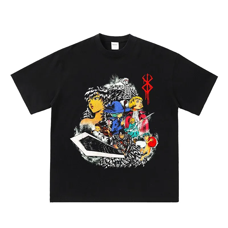 2025 tiempo completo 220G pesado puro algodón Berserk Legend colección camiseta 250G algodón pesado impreso pantalón corto Casual manga Tops camisetas