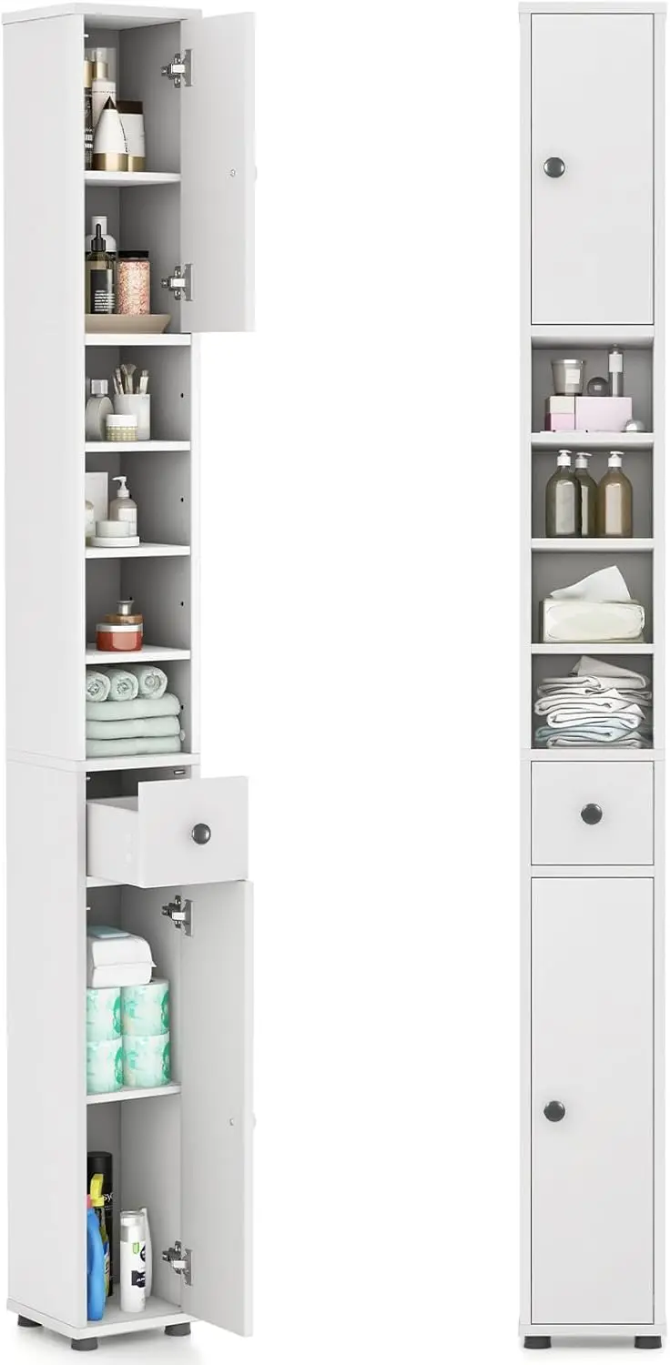 

Tall Slim Bathroom Storage Cabinet, 71" Freestanding Bathroom Cabinet w/ 2 Doors, 1 Drawer & 5 Adjustable Shelves