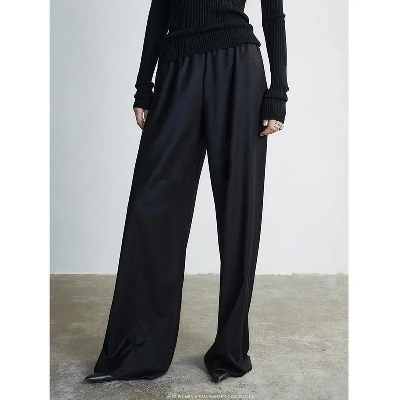 American Minimalist Style Ceiling Trousers, Fixed Dye, Coffee Black Wool Air Casual Pants, Luxury Gala Trousers, 2024