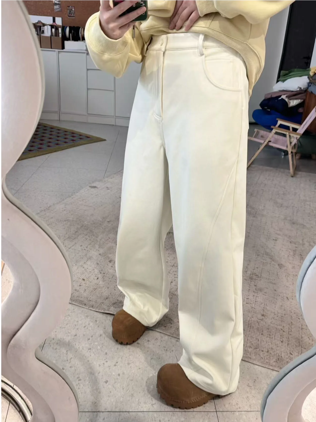 

Удобные брюки с высокой талией, на флисовой подкладке, эластичные, широкие, легко носить, не требуют особого усилия, повседневные, с высокой талией, зимние, длинные.