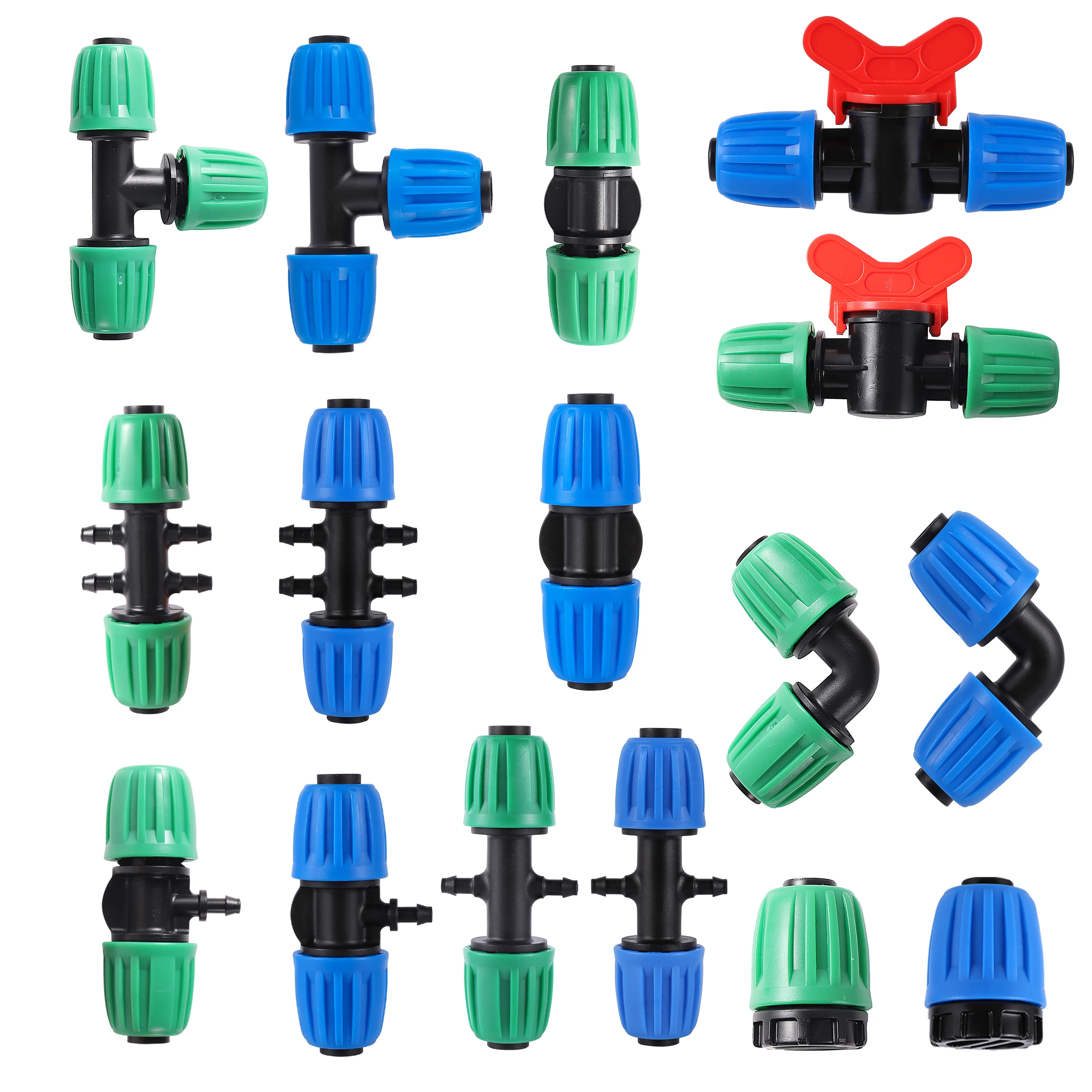 16mm PE Pipe Straight Elbow Tee Locked Connector Valve Garden Agriculture Automatic Watering Pipes Water Splitter Joint 10Pcs