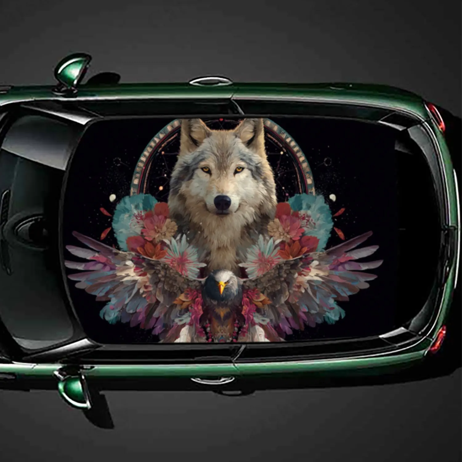 

Eye - Catching Wolf & Eagle Car Roof Vinyl Wraps Sticker, Auto Decal, Artistic Vehicle Decoration, Self-adhesive Waterproof Car