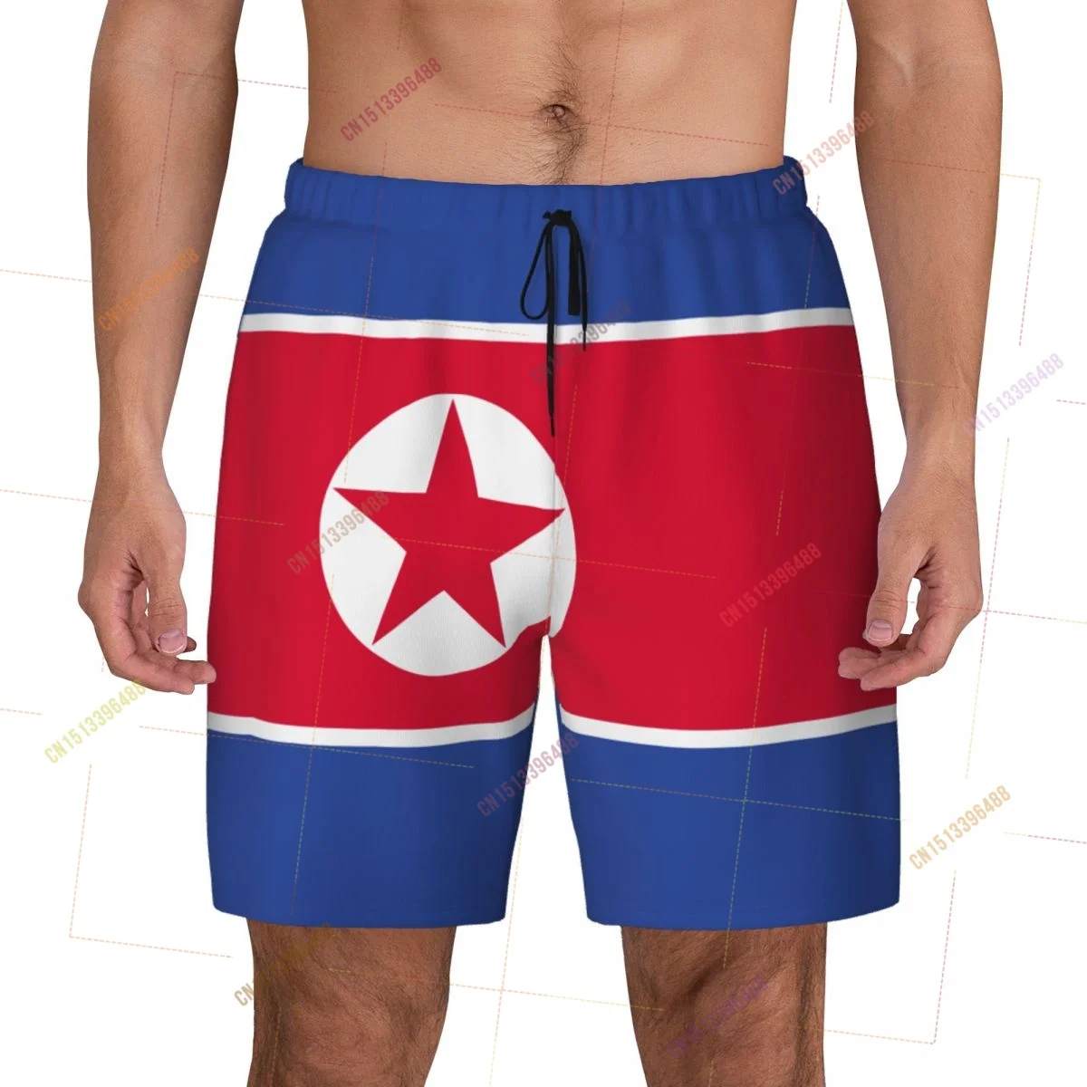 2026 North Korea Flag Top Print 3D Mens Swimming Trunks Hawaiian Bathing Beach 2 in 1 Quick-Dry Summer Swim Shorts With Pockets