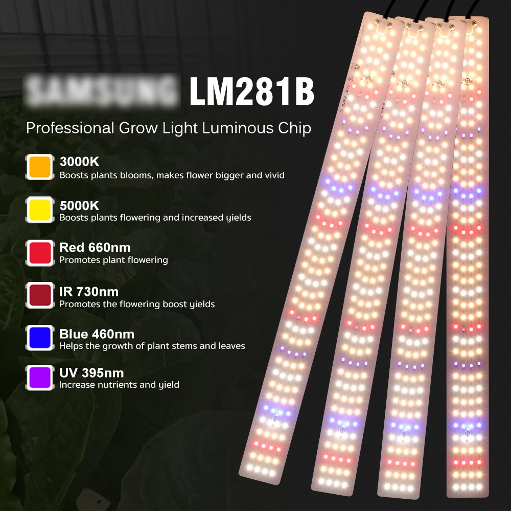 100 واط/200 واط رقيقة جدا الكم مجلس LED تنمو ضوء عكس الضوء LM281B الطيف الكامل ضوء النبات لأنظمة الزراعة المائية الدفيئة