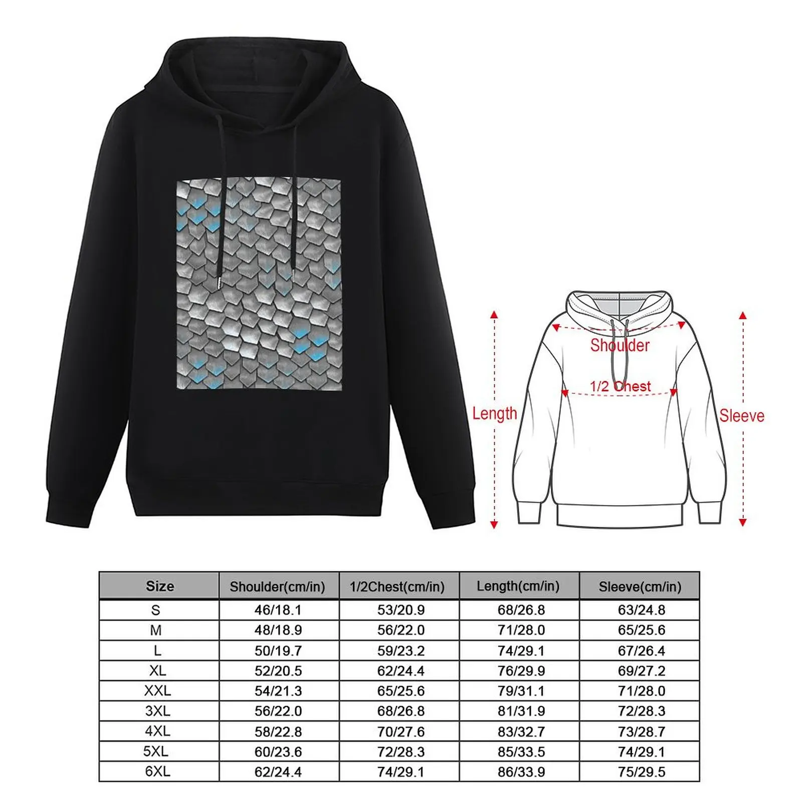 Silver and Blue Holographic Dragon Armor Scales Pullover Hoodie korean autumn clothes men's autumn clothes japanese hoodie