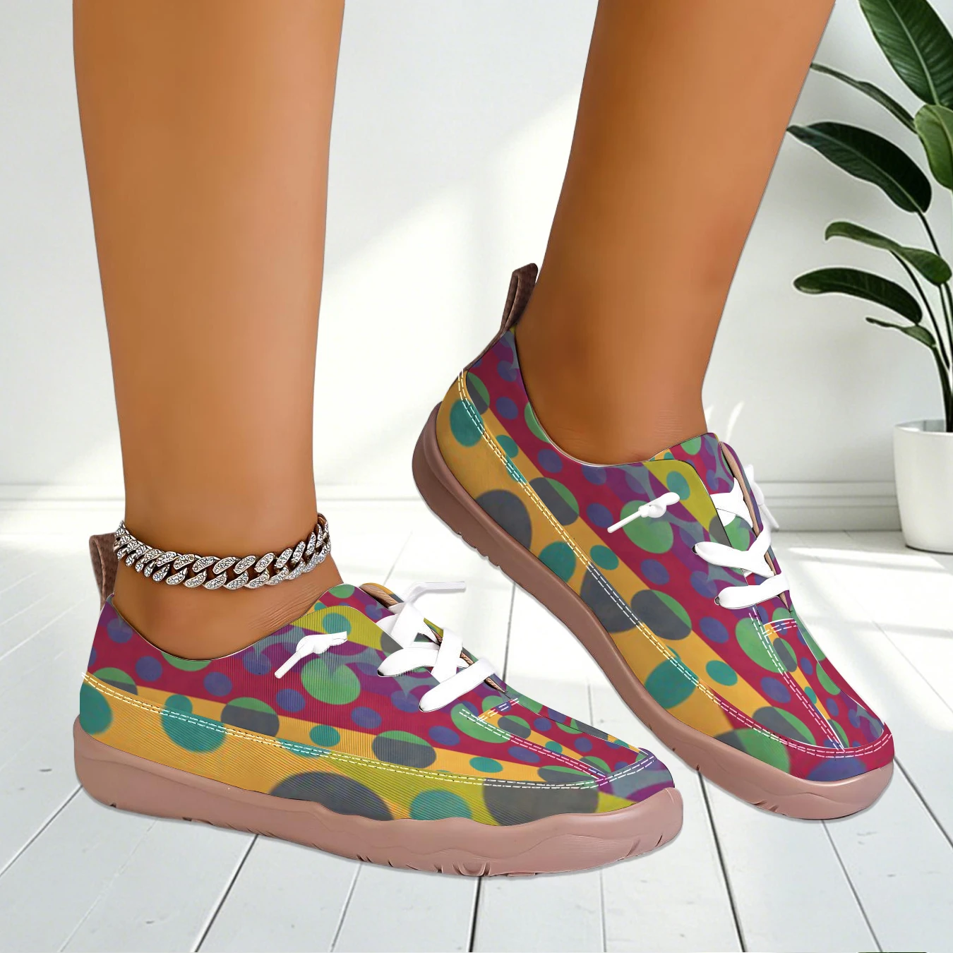 Women Polka Dot Wide Toe Flat Sneakers Light Retro Shoes For Office Leisure Walking view 4