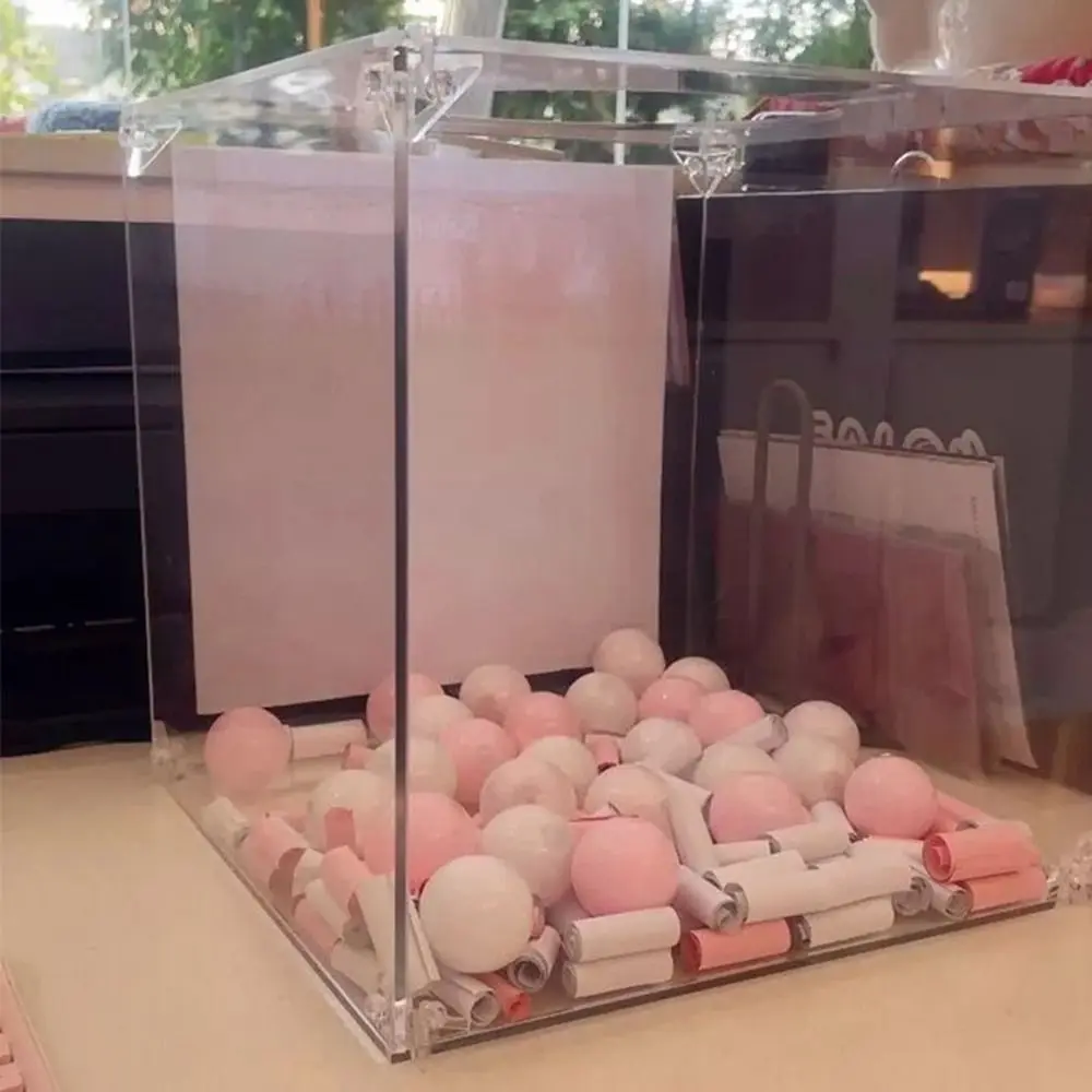 هدية علبة كرتون 200 مللي متر/300 مللي متر الاكريليك محظوظ رسم صندوق واضح الاكريليك لتقوم بها بنفسك صندوق التصويت القابلة للإزالة صندوق عرض أكريليك شفاف