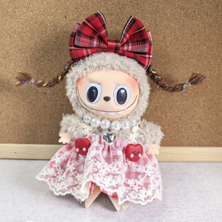 

Labubu Doll Clothes Labubu Labubu Sitting Party Doll Clothes Labubu Vinyl Doll Clothes with Plaid Bow Hair Accessories Hair Hoop