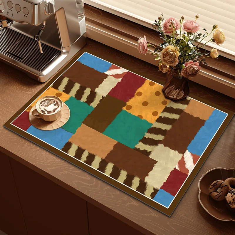 

Ретро-коврик для слива воды, впитывающий, нескользящий, для кухонной раковины, для сушки посуды, быстросохнущий, легко моющийся, современный декор для кухни, подставка для тарелок