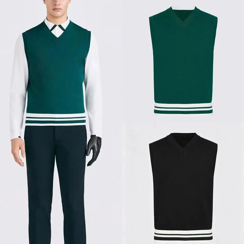 2026 Autumn Winter Men’s Golf Knit Vest Wool Sweater Sleeveless Golf Top Anti-Pilling Slim Fit Sports Pullover