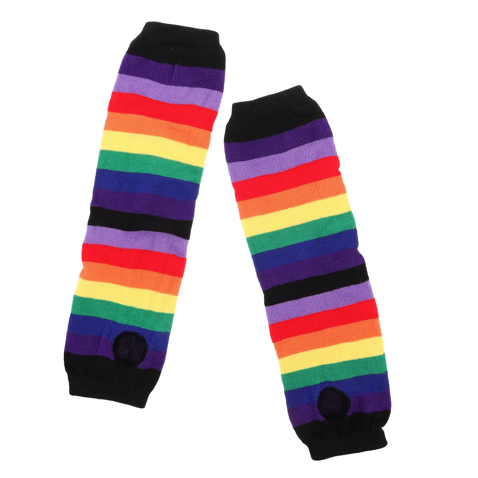 

1 Pair Rainbow Knitted Fingerless Gloves For Women Long Arm Warmers Colorful Striped Hand Warmers Pride Party Accessories
