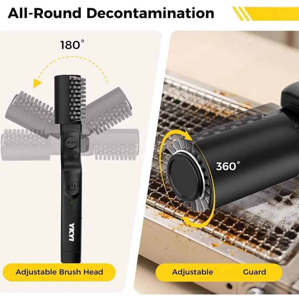 Durable Outdoor Kitchen Accessory: Wireless Electric Grill Scrubber with Rust-Resistant Components and Quick-Charge USB-C Port