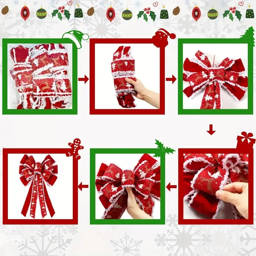 New Extra Large Christmas Wreath Bows Velvet Red Snowflake Bows Outdoor Glitter Elk Design Christmas Tree Pendant