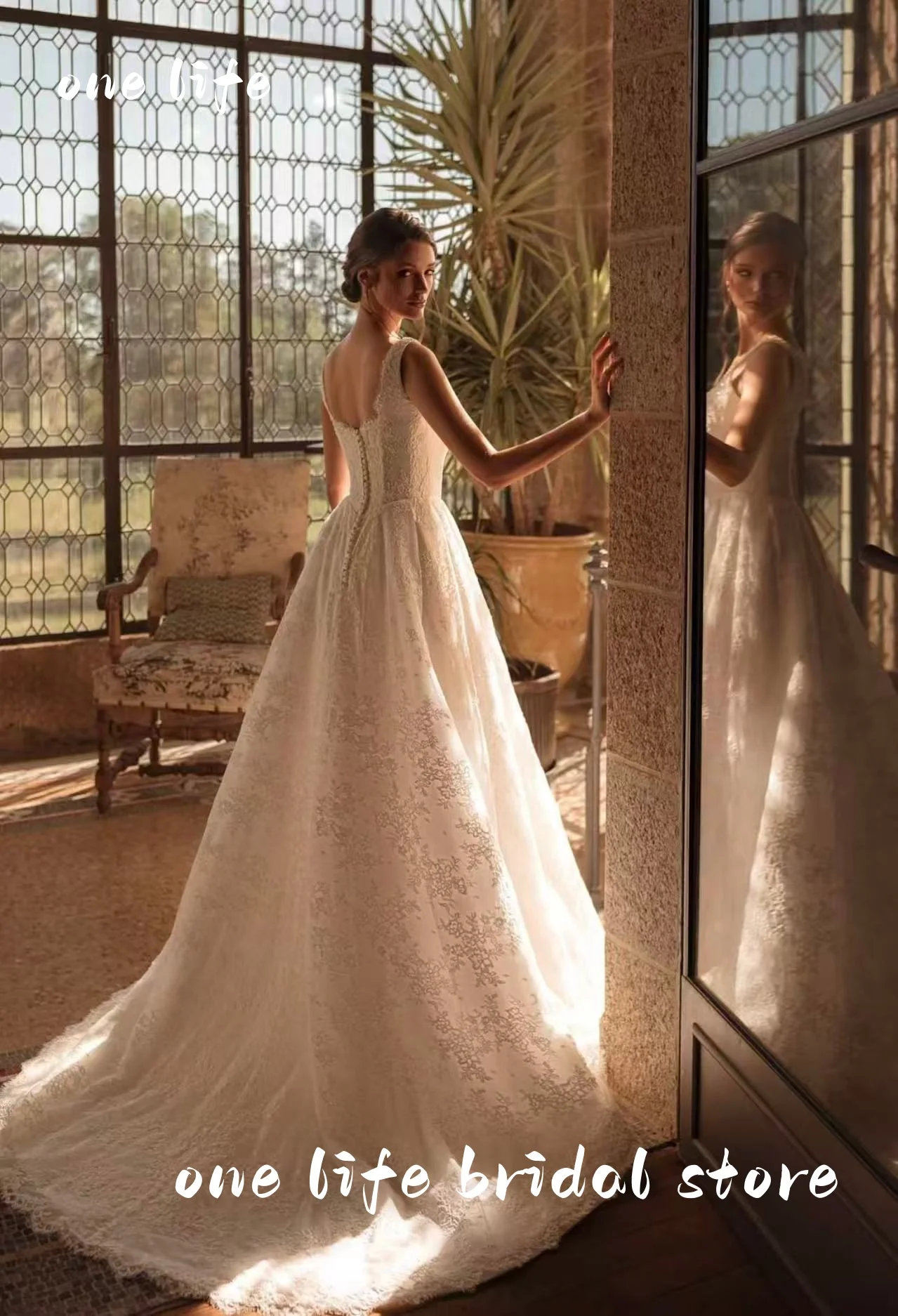 UNA VITA Personalizza Abito da sposa in pizzo avorio Sweetheart Senza spalline Drappeggiato Sweep Train Abito da sposa Principessa Vestido de novia