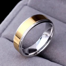 6mm Titanium Ring Gold Color Light Polish Rings For Men Women 316L Stainless Steel Charms