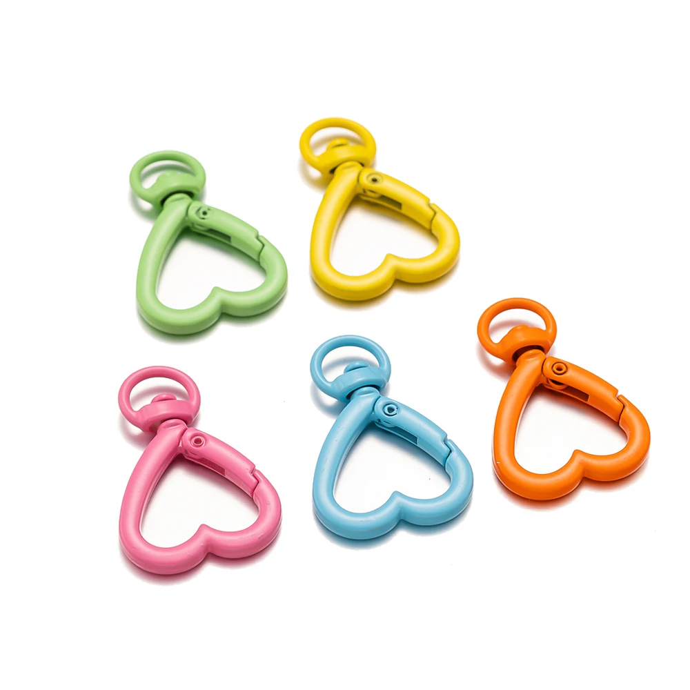 5pcs Colorful Heart Shape Metal Spring Clasp Hooks Carabiner Key Rings Connectors For DIY Keychains Jewelry Making Accessories