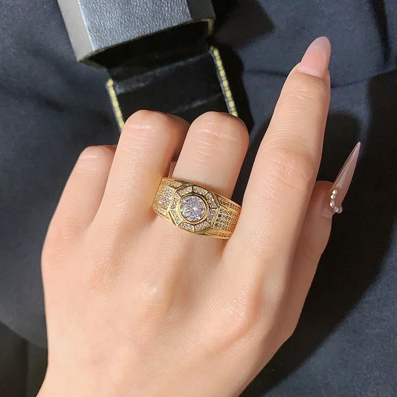 Men's 18k Gold Zircon Ring, Anniversary Gift