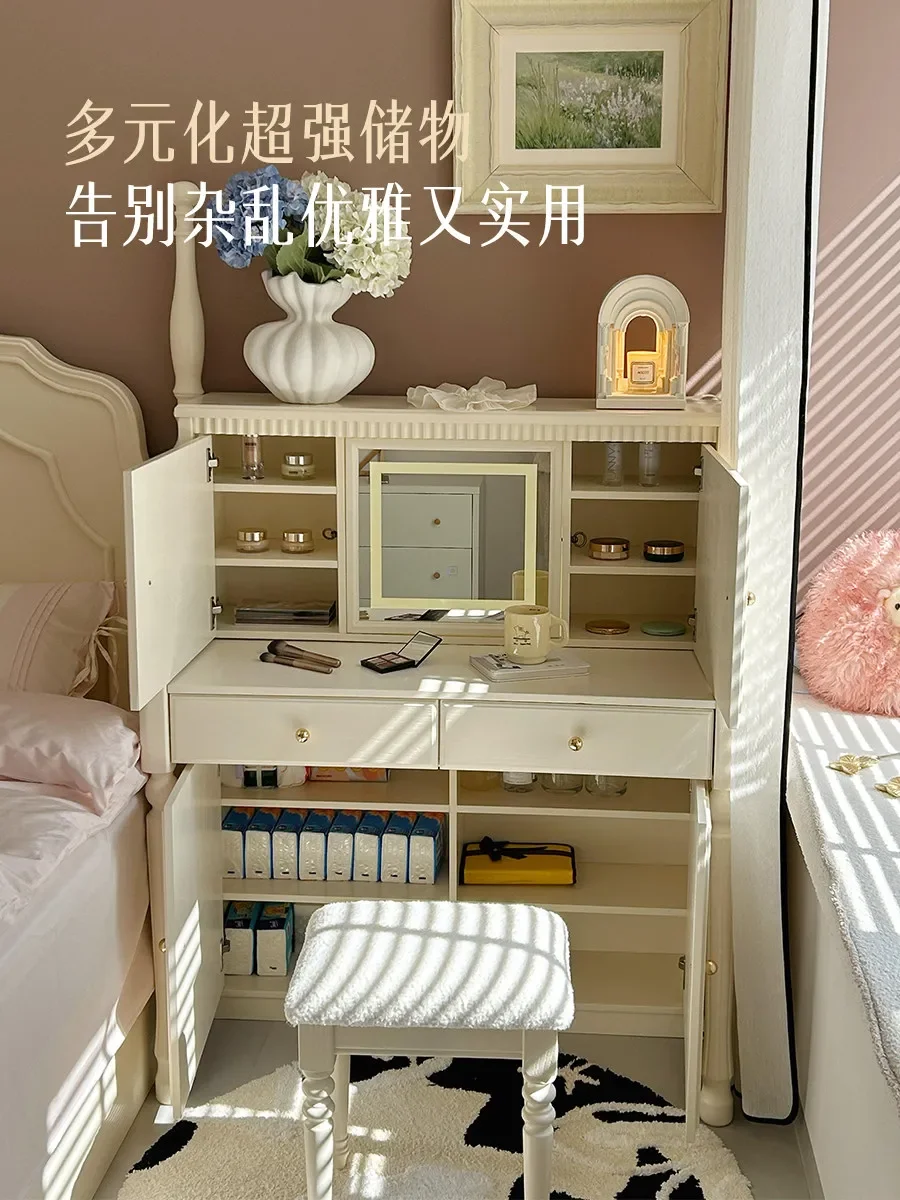 b18 master bedroom bedside French cream wind small apartment bedroom solid wood makeup table