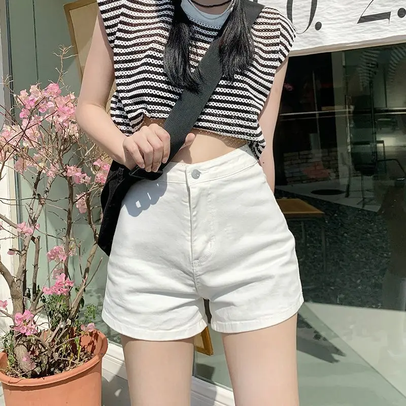

Women's High Waisted Denim Shorts, Casual Slim Fit Jean Shorts, Classic Solid Color Summer Short Pants for Daily Wear