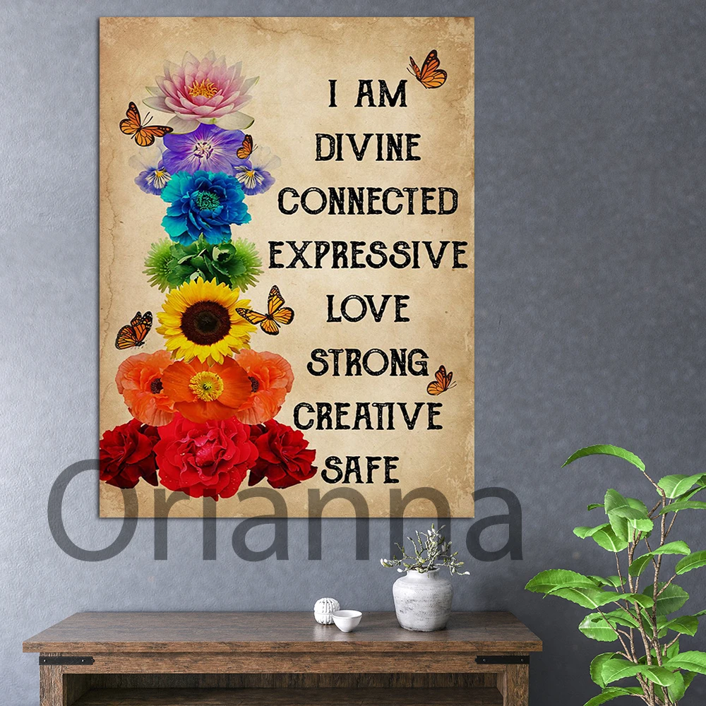 I Am Divine Connected Expressive Love Strong Creative Safe Quote Retro Poster Inspirational Print Wall Art Decor Canvas Painting