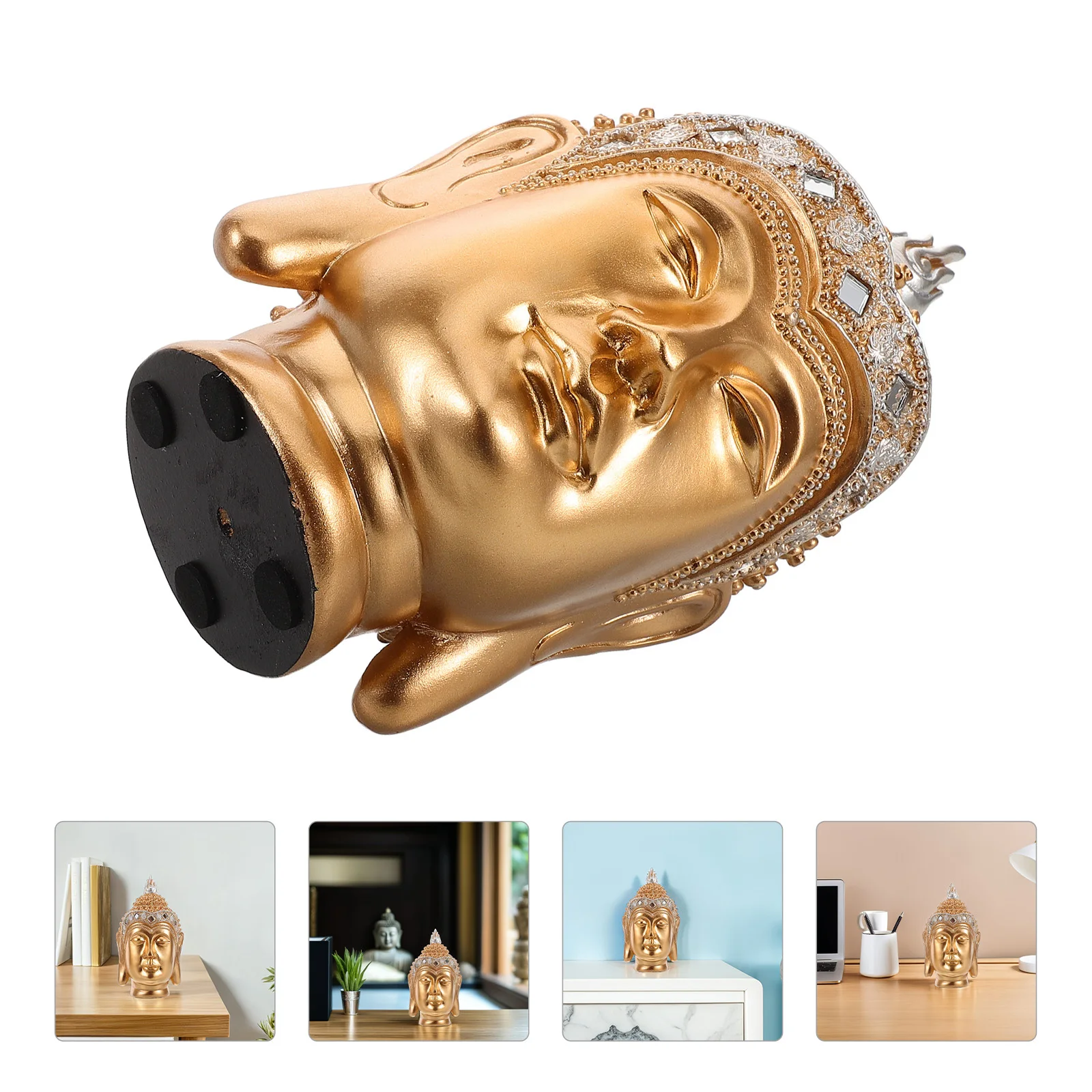 

Buddha Head Statue Sculpture Decoration Figurine Decors Resin Crafts Ornament for Home Ornaments Golden