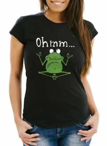 Damen T-Shirt Frosch Yoga Ohmm Parodie Ironie Fun-Shirt Bedruckt Aufdruck