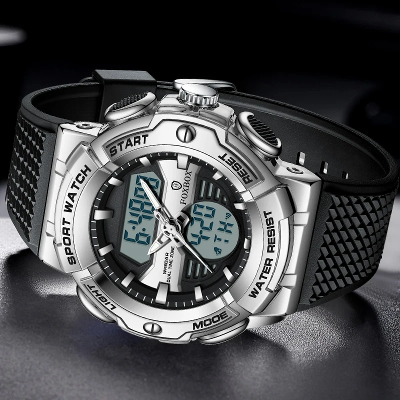 FOXBOX New Fashion Quartz Big Dial Watch Men Casual Sport Waterproof LED Chronograph Luminous Wristwatches Relogios Masculino