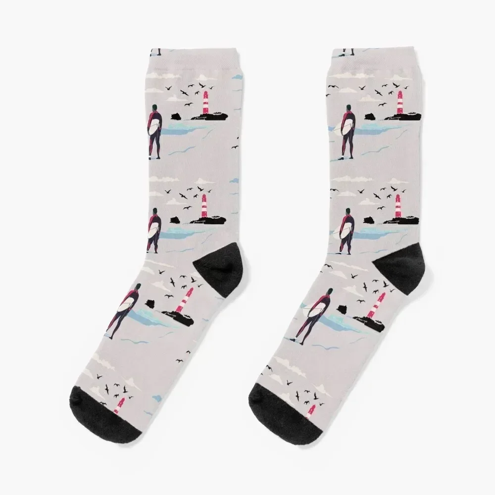 

The Surfer and lighthouse Socks valentine gift ideas funny gift christmas gifts floral Male Socks Women's