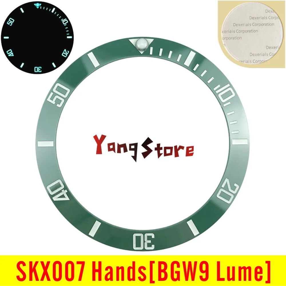 HQ 38mm BGW9 Lume SUB gaya Hitam Biru jam hijau Bezel keramik untuk SKX007/SKX009 biru Super bercahaya desain Bevel