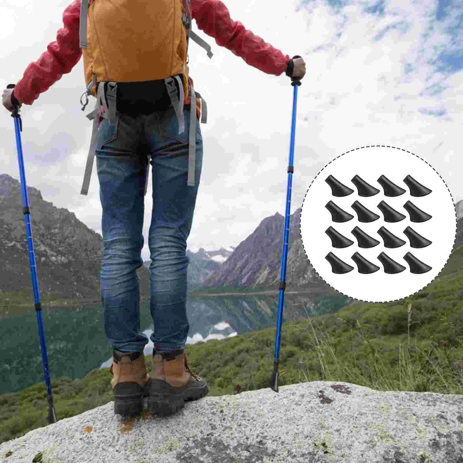 16 Pcs Trekking Pole Tip Set Walking Stick Hiking Tips Protectors Poles Trailer Pvc Head Cover Elder Rubber Feet Alpenstock