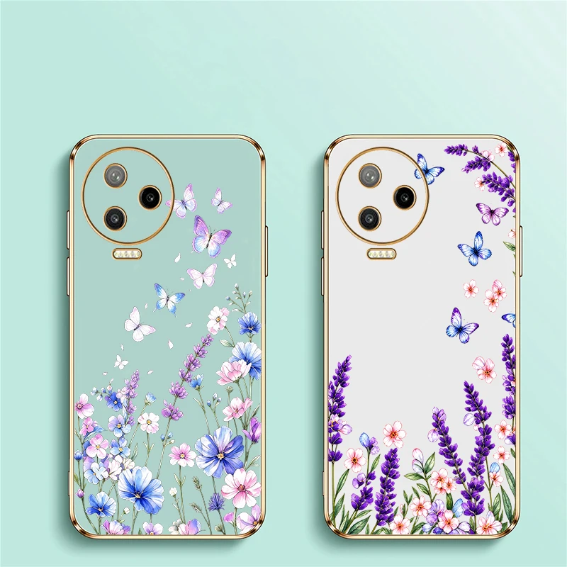 Butterfly Flowers Printing Case For Infinix Note 40 30 Pro 12 G88 G96 11 s 11Pro Plating Silicone Soft Drop Resistant Cover Capa