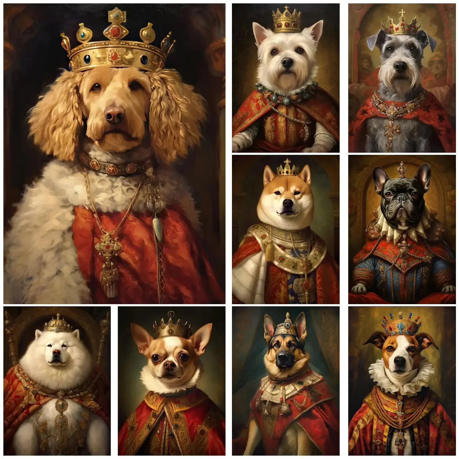 Modern Pet Portrait Aesthetics Wall Art Dog King Royal Animal Sail HD Oil On Canvas Posters And Prints Home Bedroom Decor Gifts