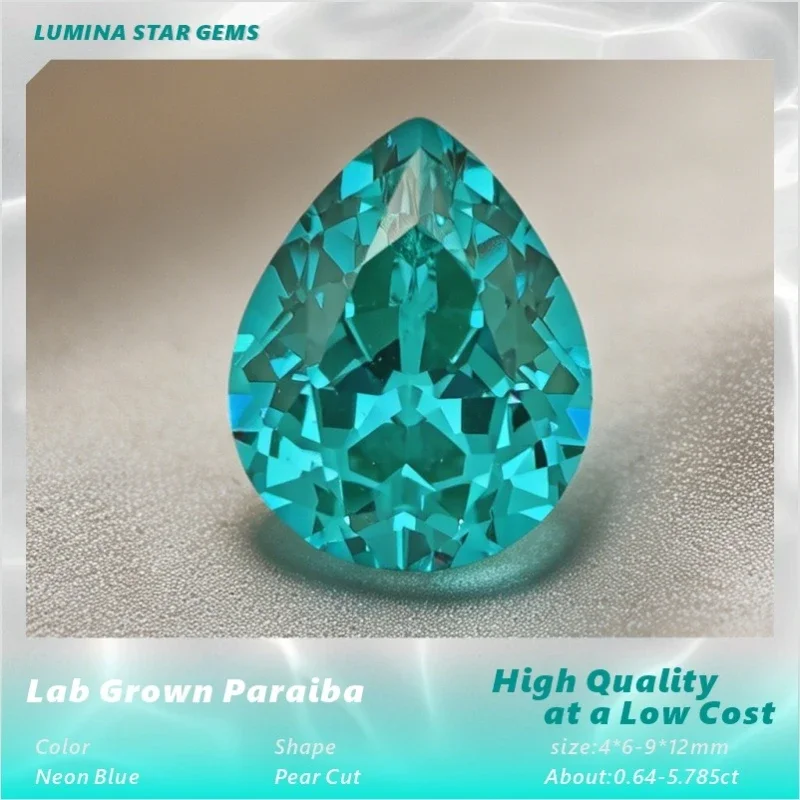 Alab Grown Paraiba Pear Shape Neon Blue VVS1 for DIY Advanced Jewelry Making Inlay Ring Necklace Selectable AGL Certificate
