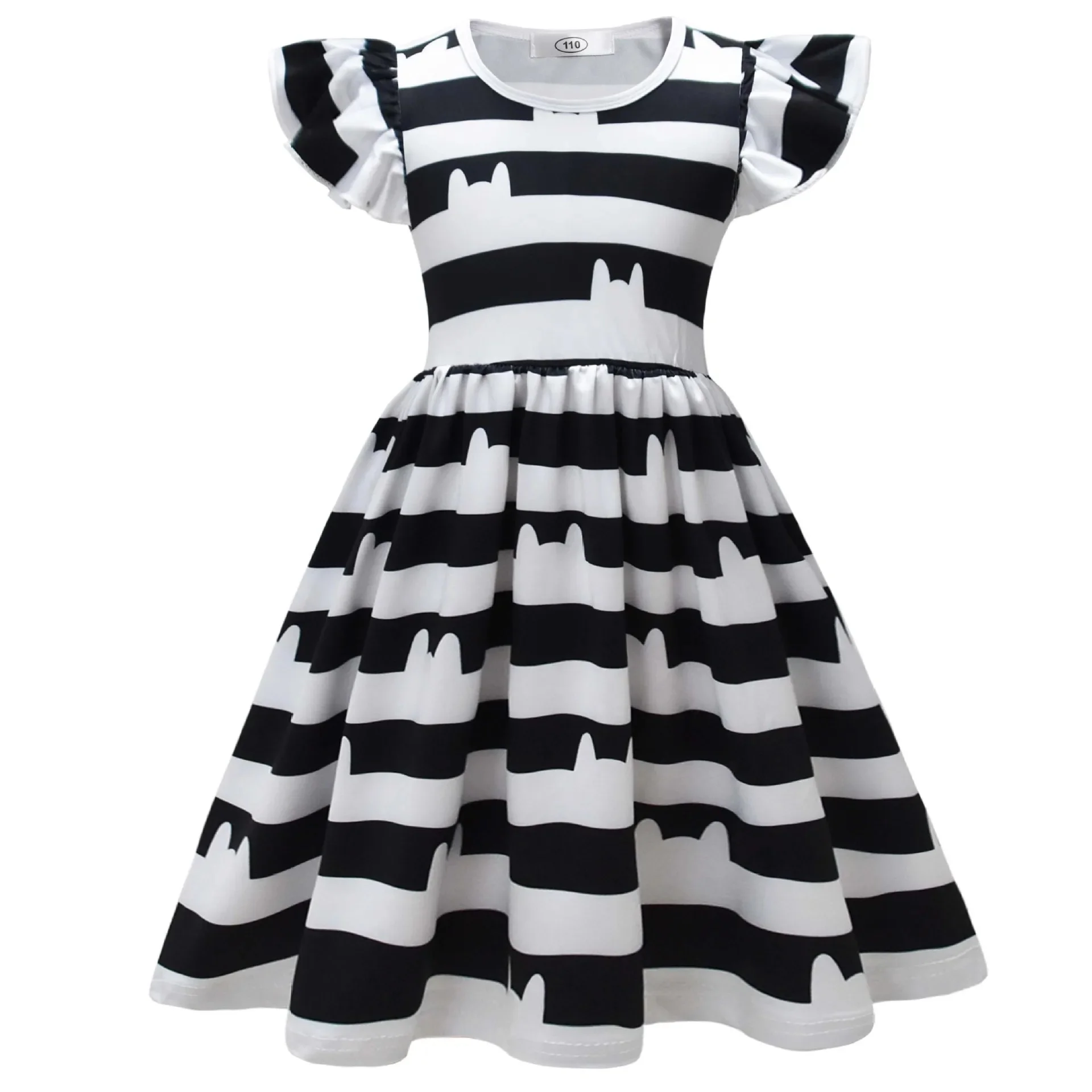 Fly-sleeve Summer Dress for Girls Cat Striped Casual Dress Gaby Cosplay Costume Kids Birthday Gift Children Carnival Outfits