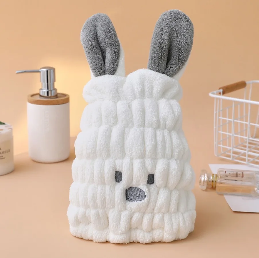 Cute Cartoon Rabbit Hair Drying Towels Soft Coral Fleece Baby Kids Quick Dry Wrap Cap New Women Shower Dryer Towel Hat Absorbent