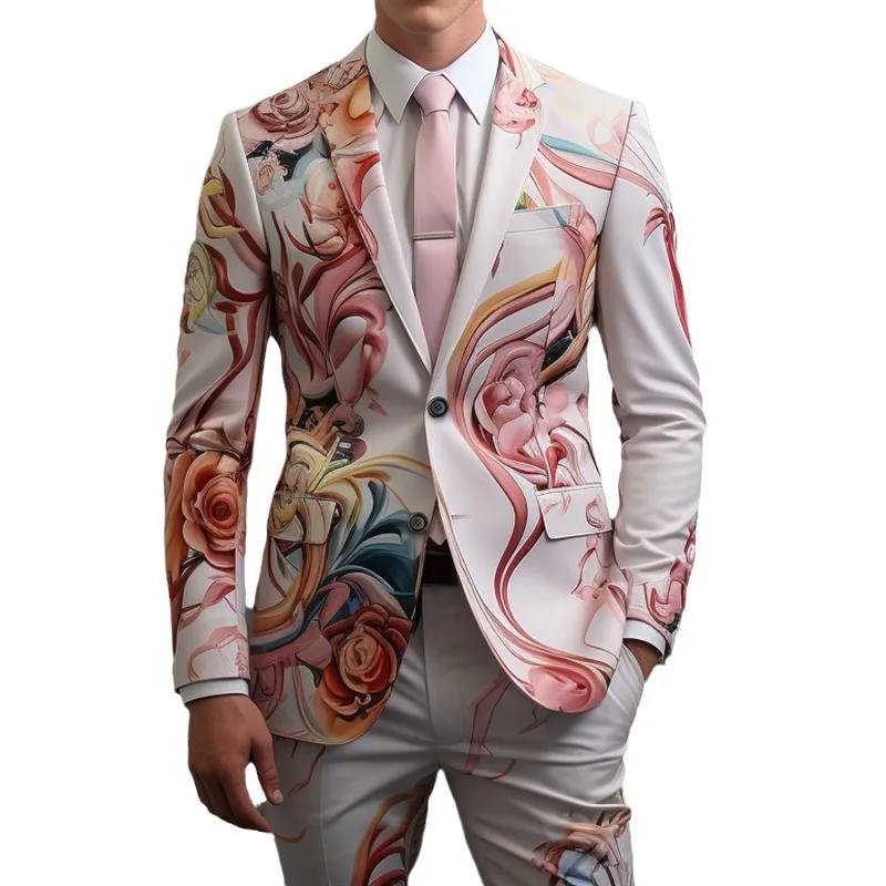 

Men's 3D Digital Printed Suit Cos Party Stage Nightclub Shiny Cool Show Suit Men Blazer Slim Fit Men Suit