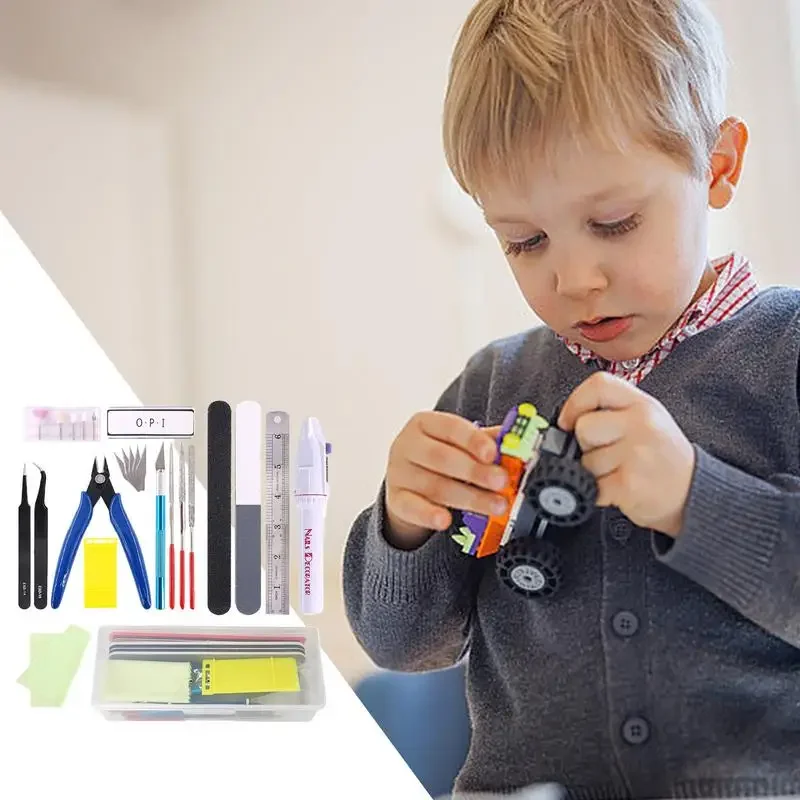 ‌24/9-Piece Miniature Tool Kit for Model Building - Includes Small Tools for Cars, Planes, Robots & Buildings with Storage Box‌