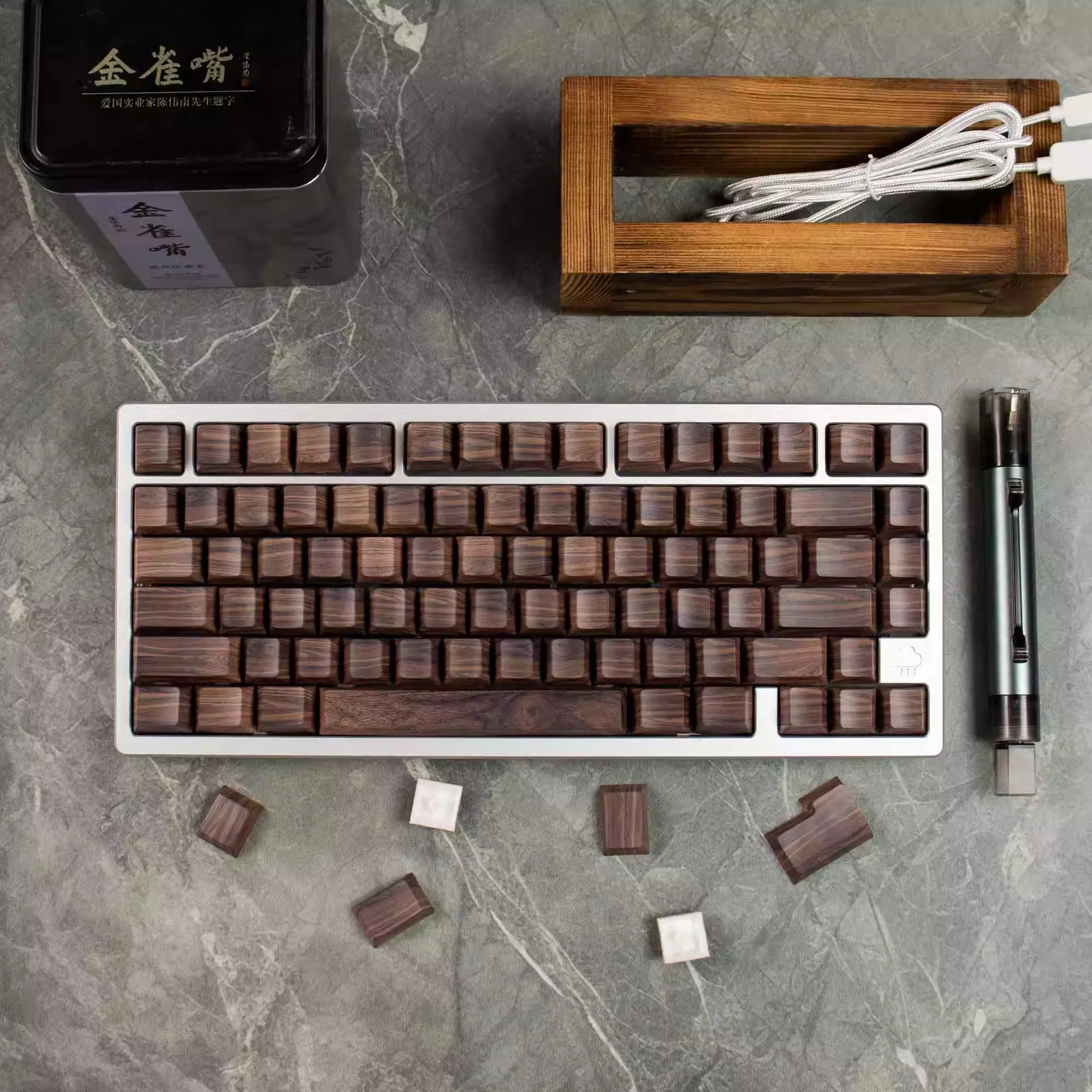 136 Keys Wooden texture keycaps Cherry Profile 5 Side Dye-Sub PBT Side Print Backlit Keycaps For Cherry MX Mechanical Keyboard